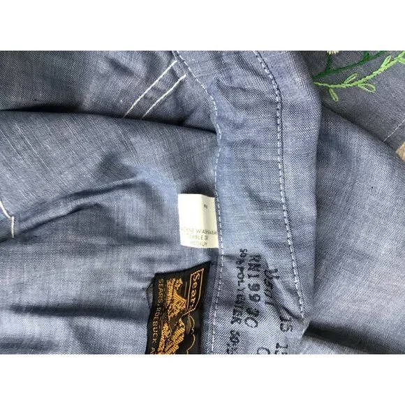 Vintage Sears Embroidered Western Shirt M Denim Floral Design Long Sleeve - Picture 11 of 11